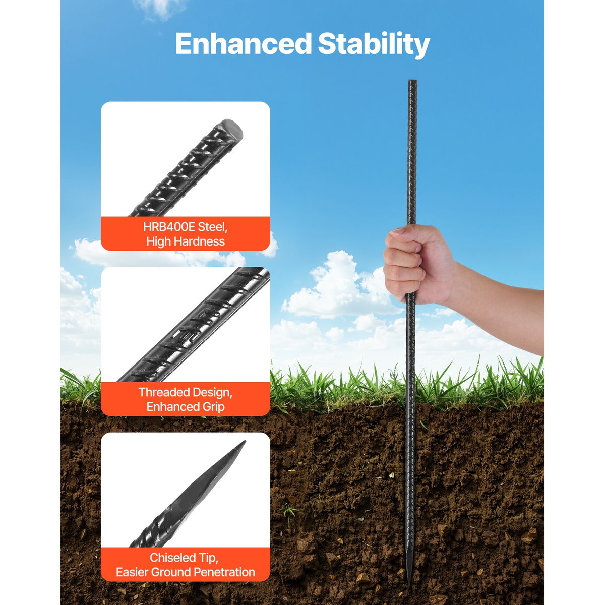 24-Inch Galvanized Steel Rebar Stakes 20 Pack Heavy Duty Ground Anchors