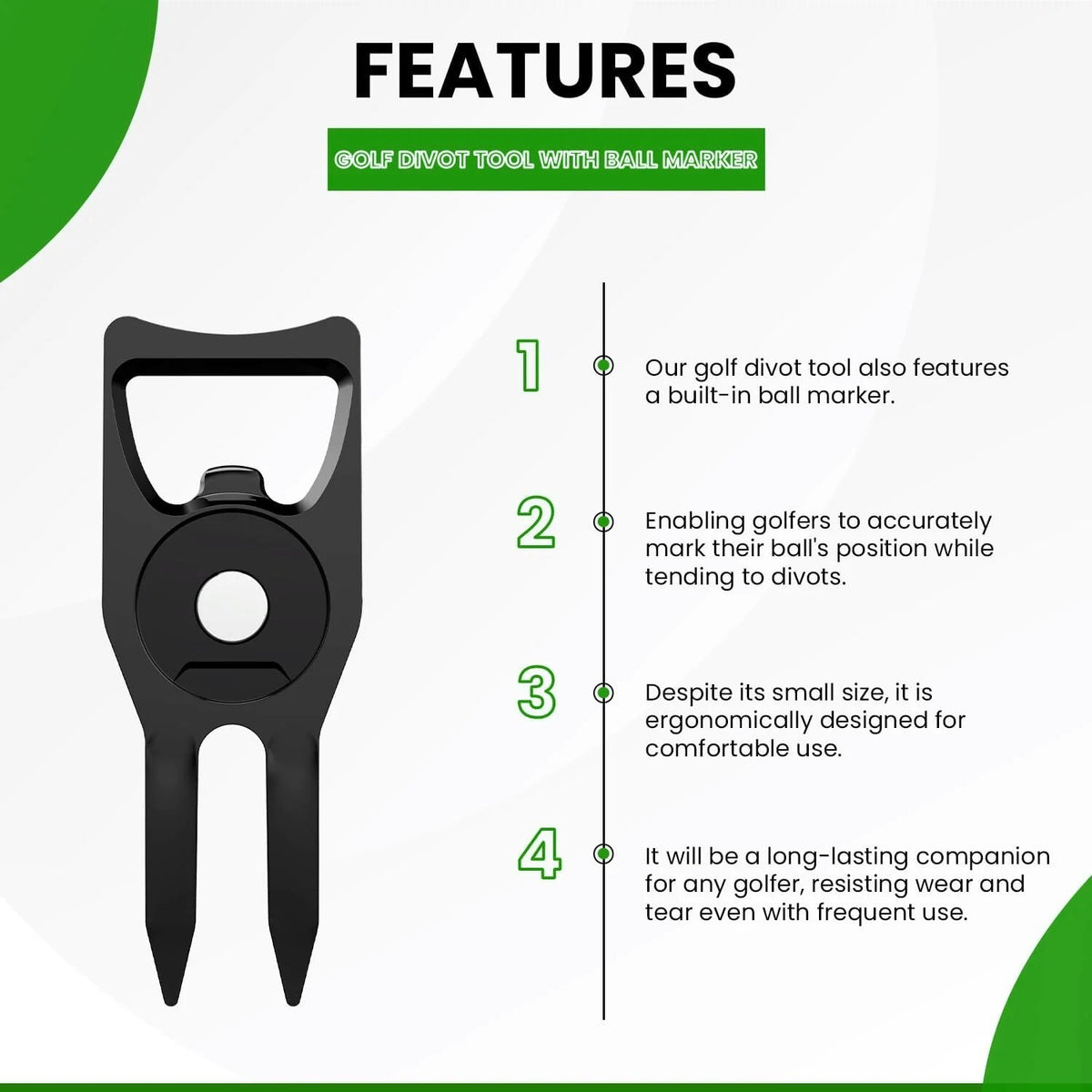 Golf Divot Repair Tool 6-in-1 Multifunction with Ball Marker & Groove Cleaner