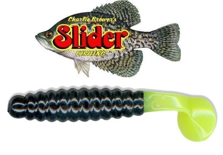 Crappie Slider Lures 1.5 Inch Pack of 45 - Black Chartreuse
