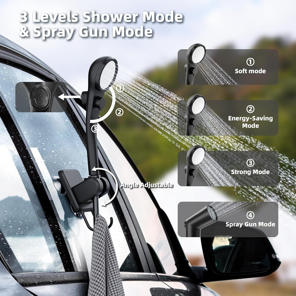 Rechargeable Portable Camping Shower Pump with Foldable 5 Gal Bucket