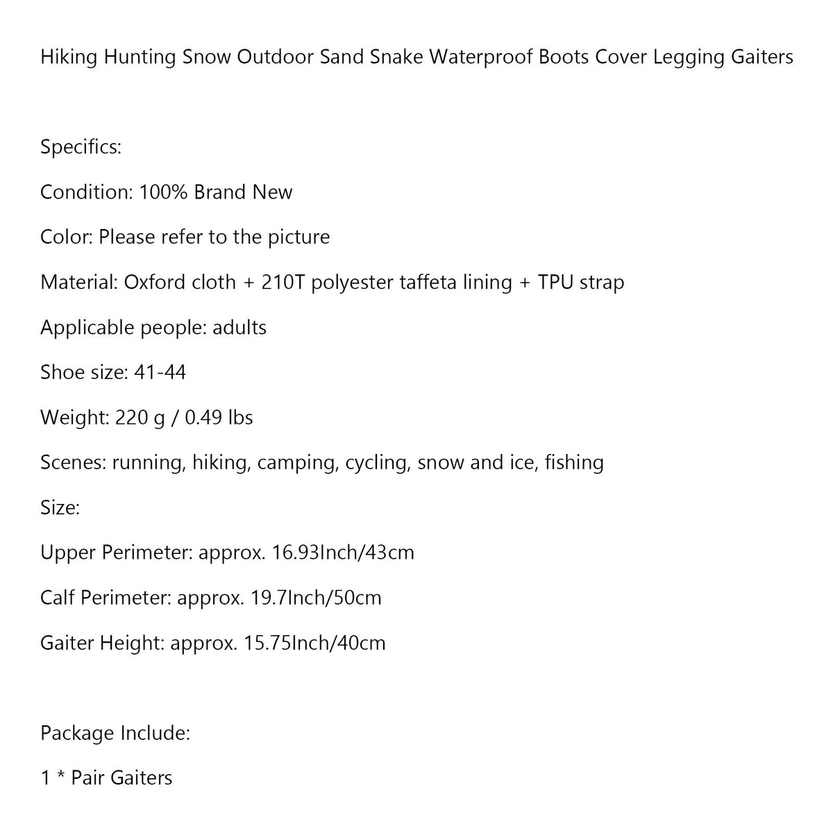 Waterproof Gaiters for Hiking Hunting Snow and Outdoor Protection