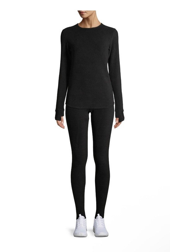 Women's Black Fleece Leggings with Stretch Base Layer for Winter Sports XL