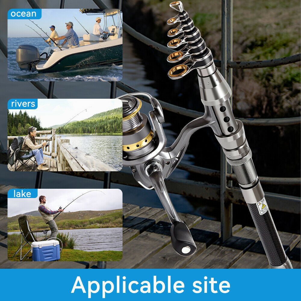 Telescopic Fishing Rod Sea Saltwater Spinning Pole Reel Combo 100M Line Full Kit