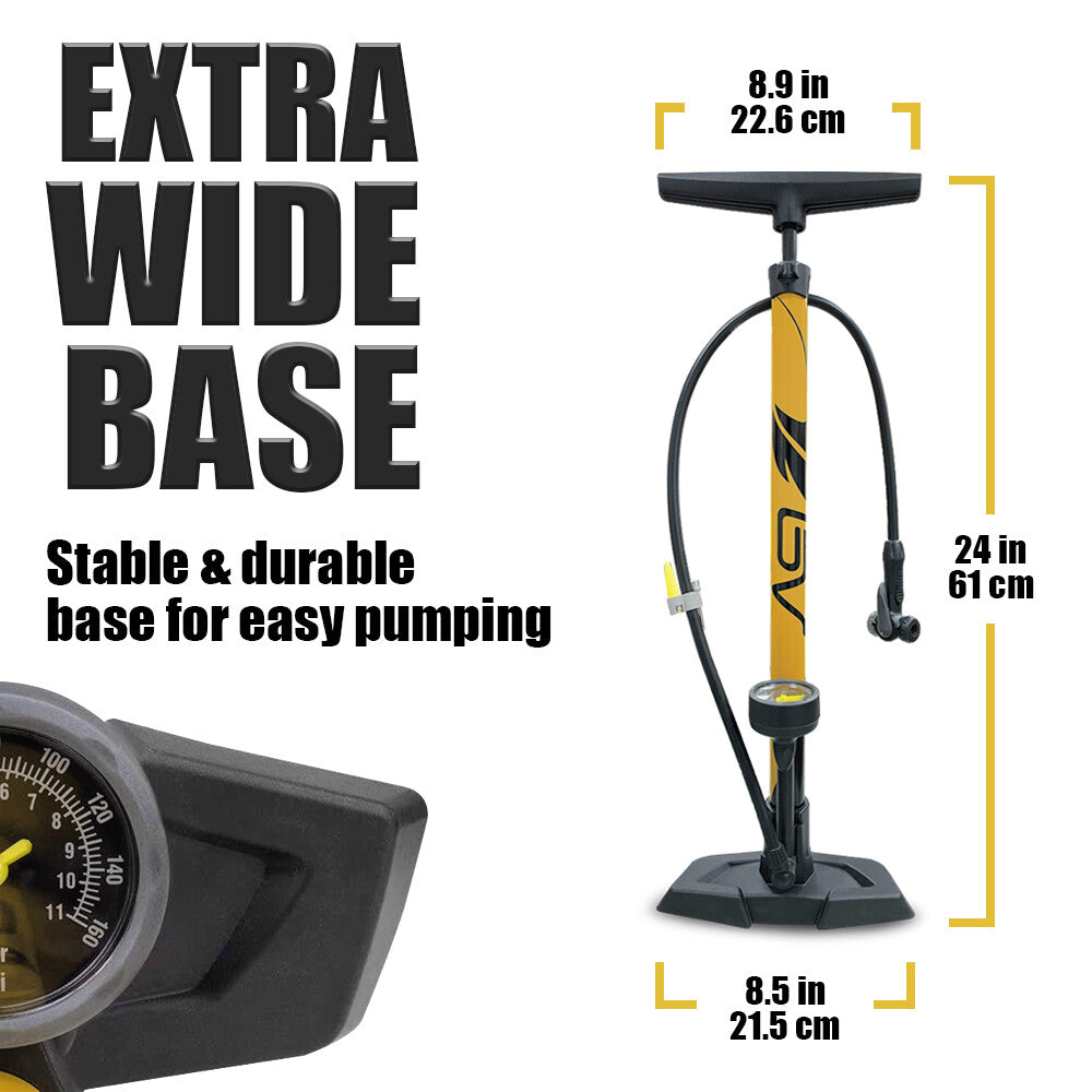 Bike Floor Pump with Gauge 160 PSI for Presta Schrader Dunlop Valves
