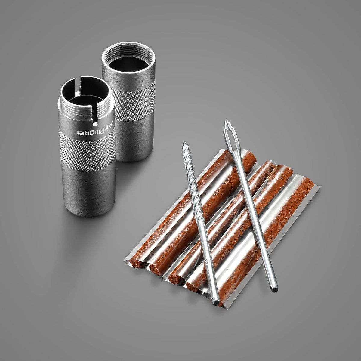 Compact Tire Repair Kit with Plugs and Tools - Silver, One Size