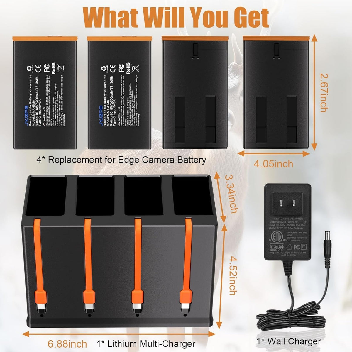 4-Pack 6700mAh Trail Camera Battery & USB Charger for Moultrie Edge 2 Pro