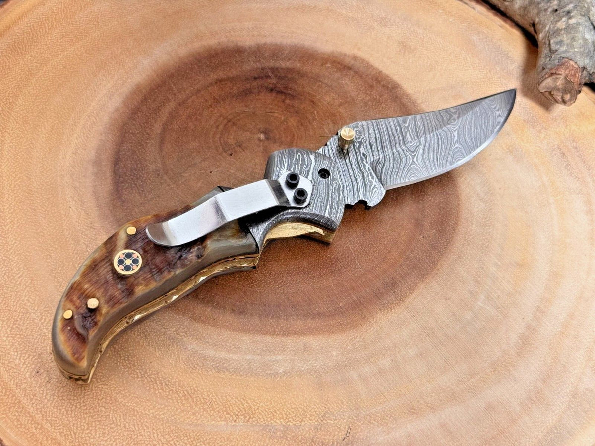 Damascus Folding Pocket Knife with Small Defects Handmade, Multiple Variants