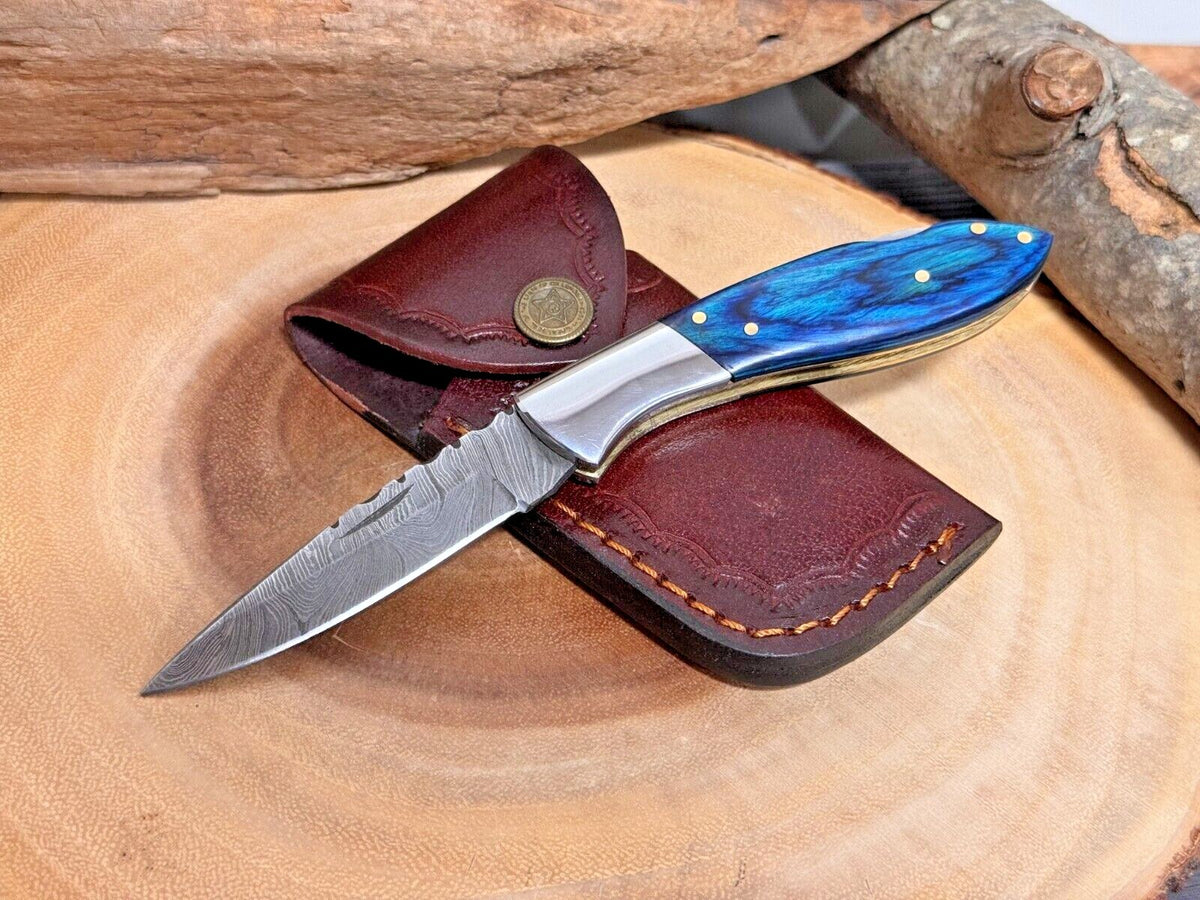 Damascus Folding Pocket Knife with Small Defects Handmade, Multiple Variants