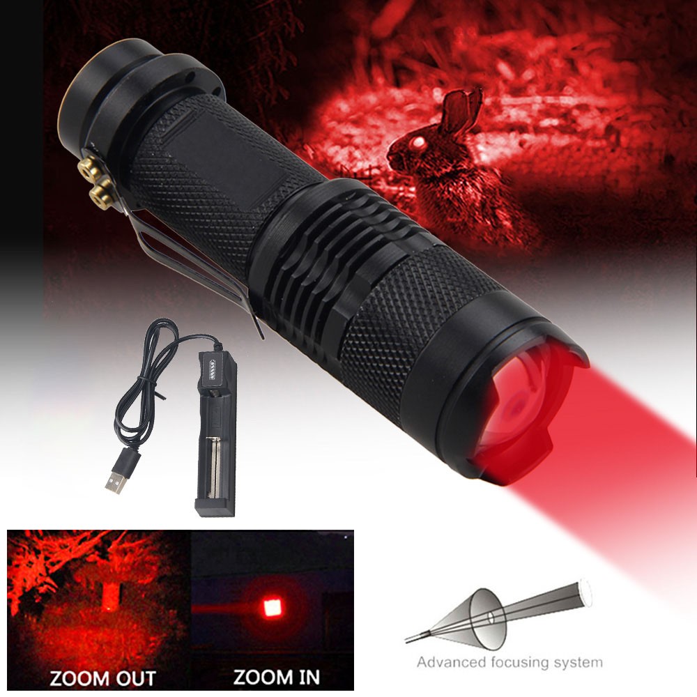 2 Pack Portable Red LED Flashlight Work Light Torch for Camping Hiking Hunting