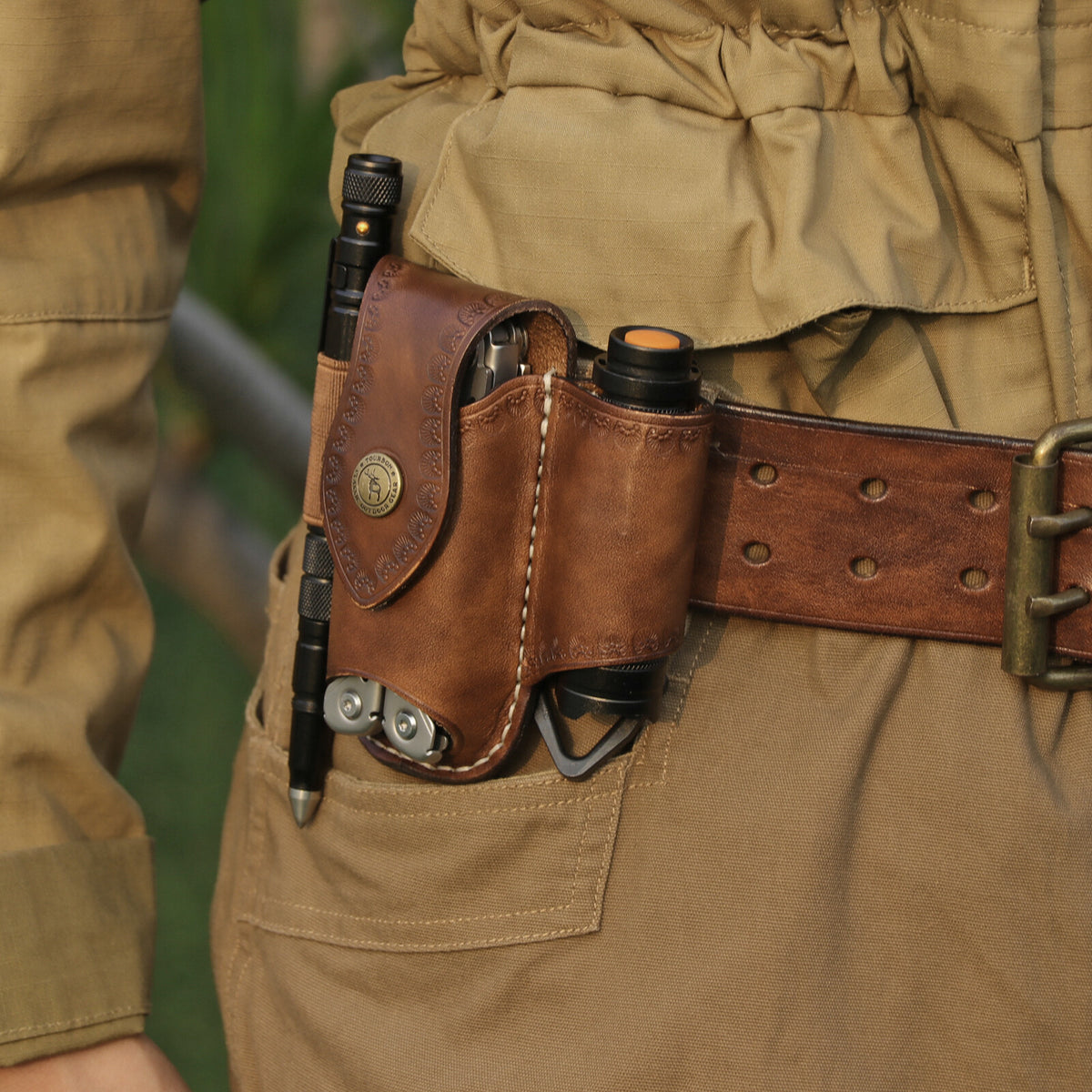 Leather EDC Organizer Sheath for Multitools, Flashlights & Pens