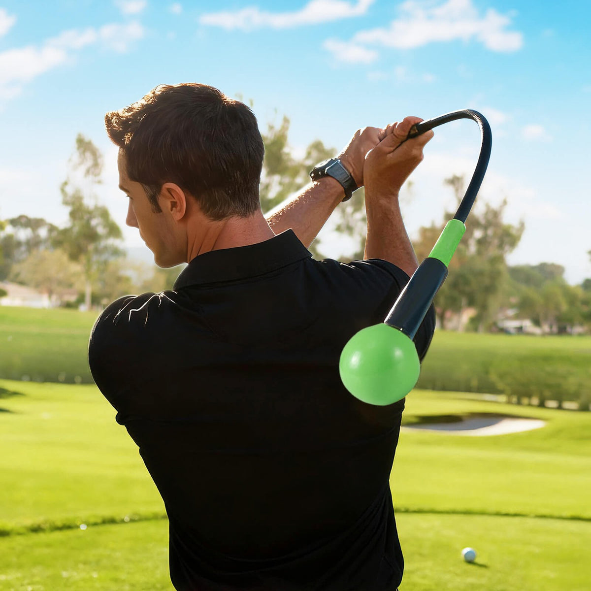Golf Swing Trainer Aid with Weighted Head, 47-Inch Practice Stick for Right-Handed Golfers