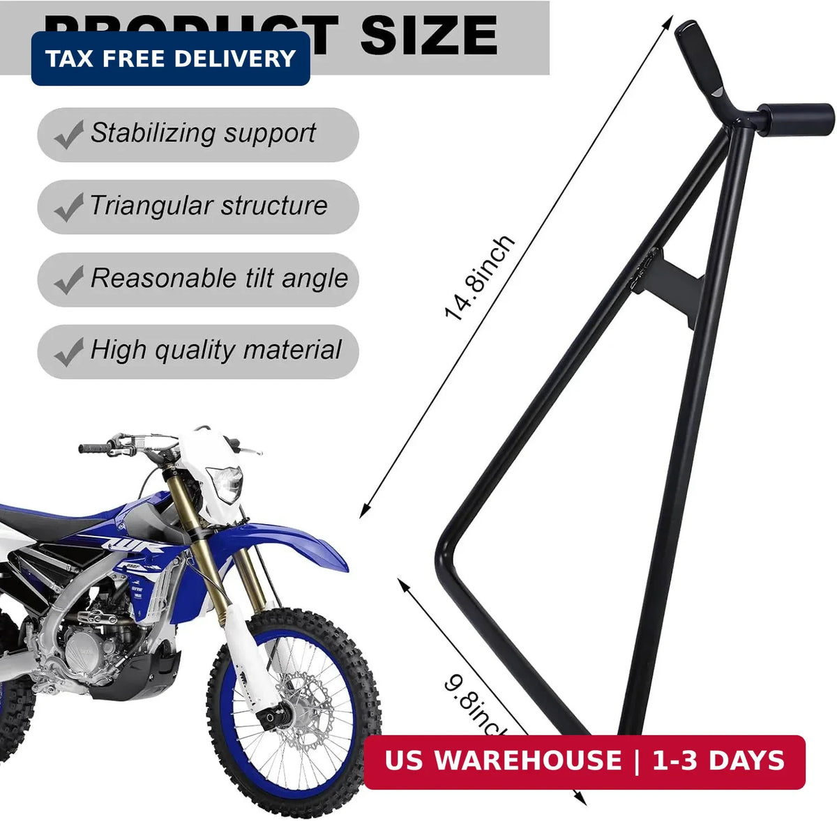 Heavy Duty Steel Motorcycle Kickstand for Dirt Bikes - Stable Triangular Support