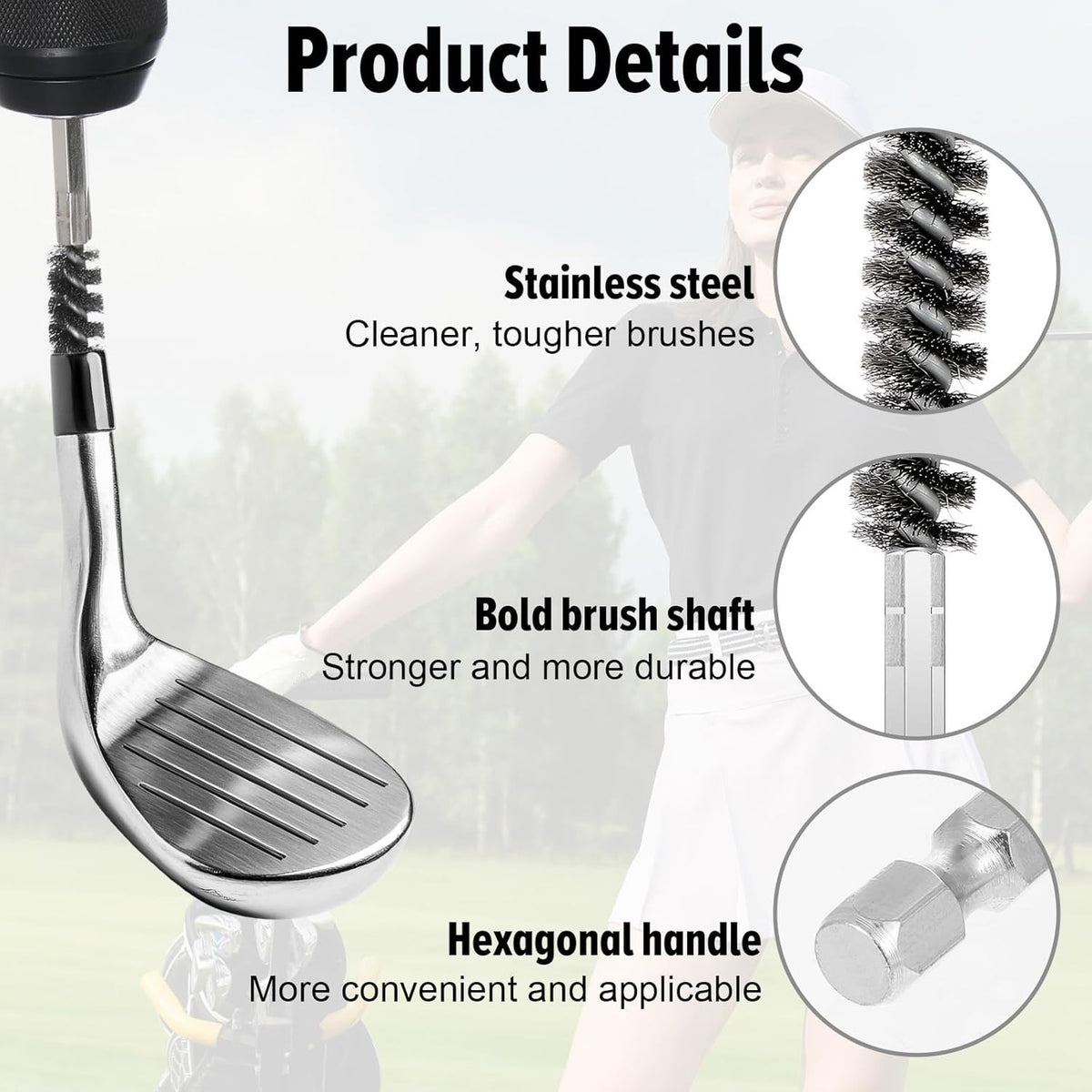 Golf Club Hosel Brush Set - Stainless Steel Wire Cleaning Tools for Drill