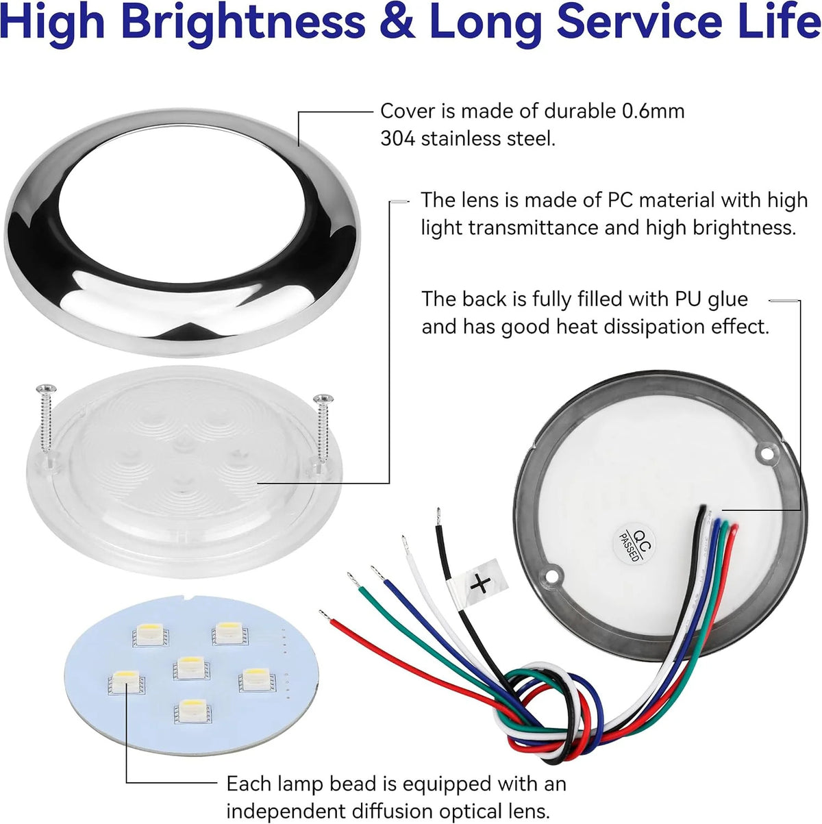 3-Inch Waterproof Marine RGBW LED Courtesy Lights Stainless Steel for Boats