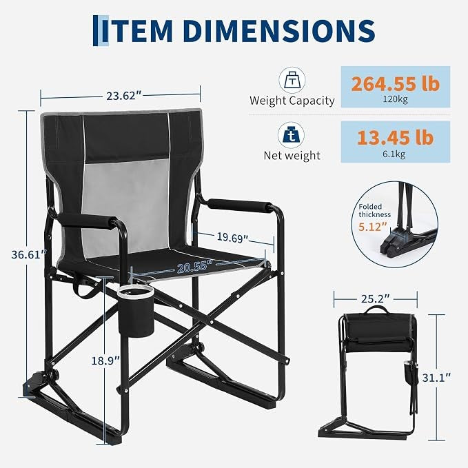 Portable Folding Rocking Camping Chair with Built-In Cup Holder