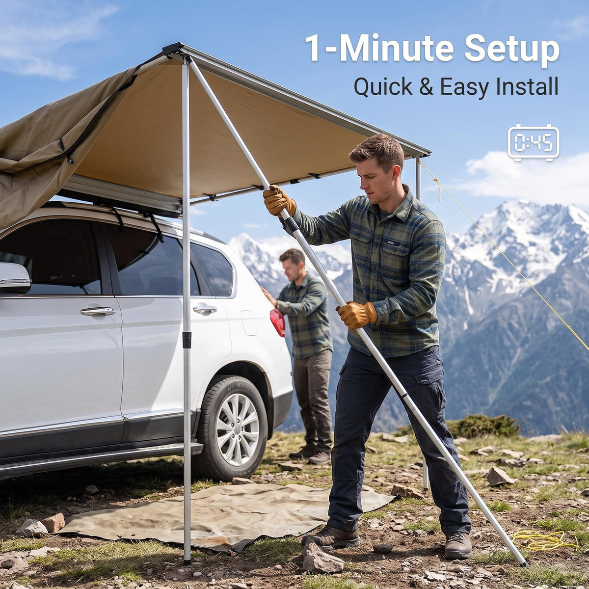 6.6ft Vehicle Awning with Waterproof Fabric and Aluminum Poles - Universal Roof Rack Mount