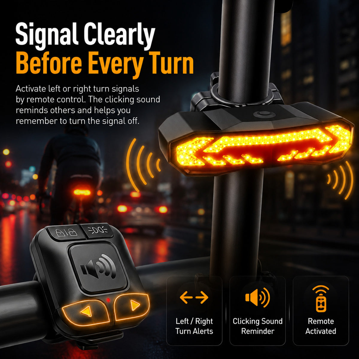 USB Rechargeable Bike Tail Light with Turn Signals Waterproof LED Cycling Safety Lamp
