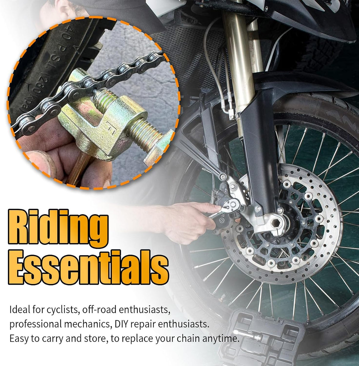 Heavy Duty Motorcycle Chain Breaker Tool Kit with 35 Master Links and Accessories