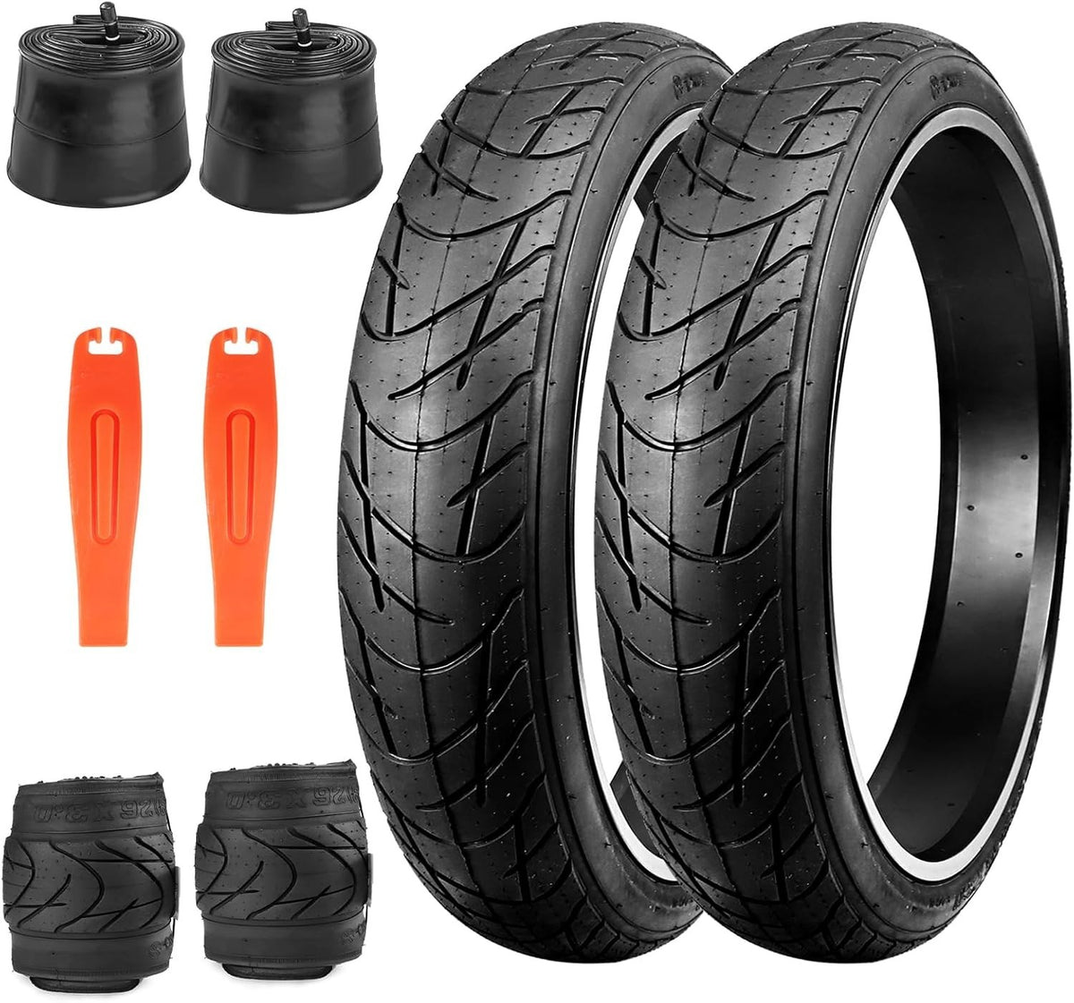26x3 Fat Bike Tires with 2 Inner Tubes - Durable Off-Road Electric Bike Tires