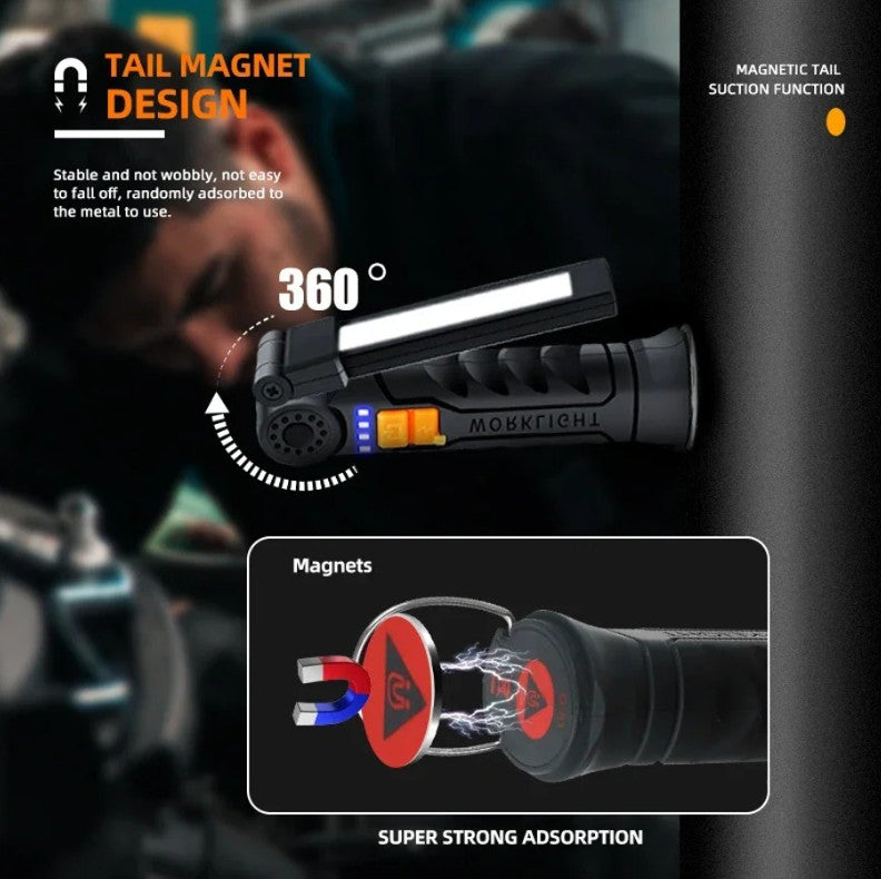 USB Rechargeable COB LED Work Light with Magnetic Base and Multiple Modes
