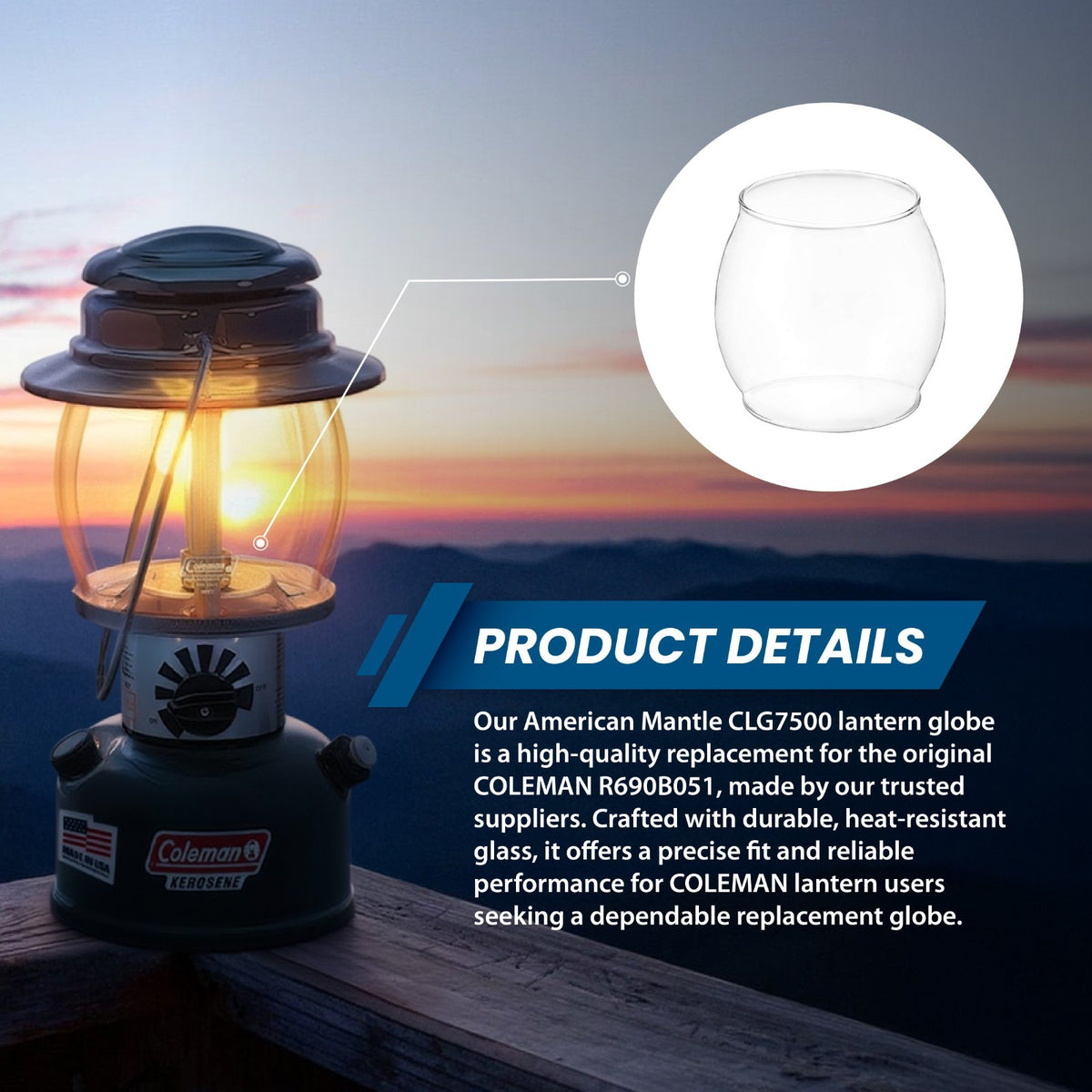Small Bulged Globe for Vintage Lanterns - Heat Resistant Borosilicate Glass, 3.5 Inch Diameter