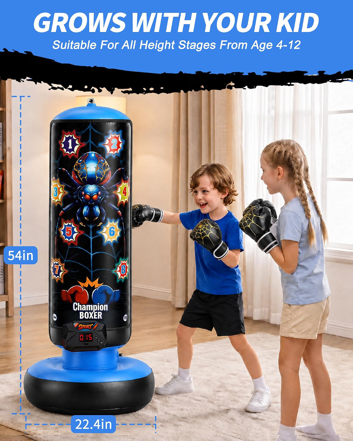 Kids Inflatable Punching Bag with LED Lights and Music, 51 Inches