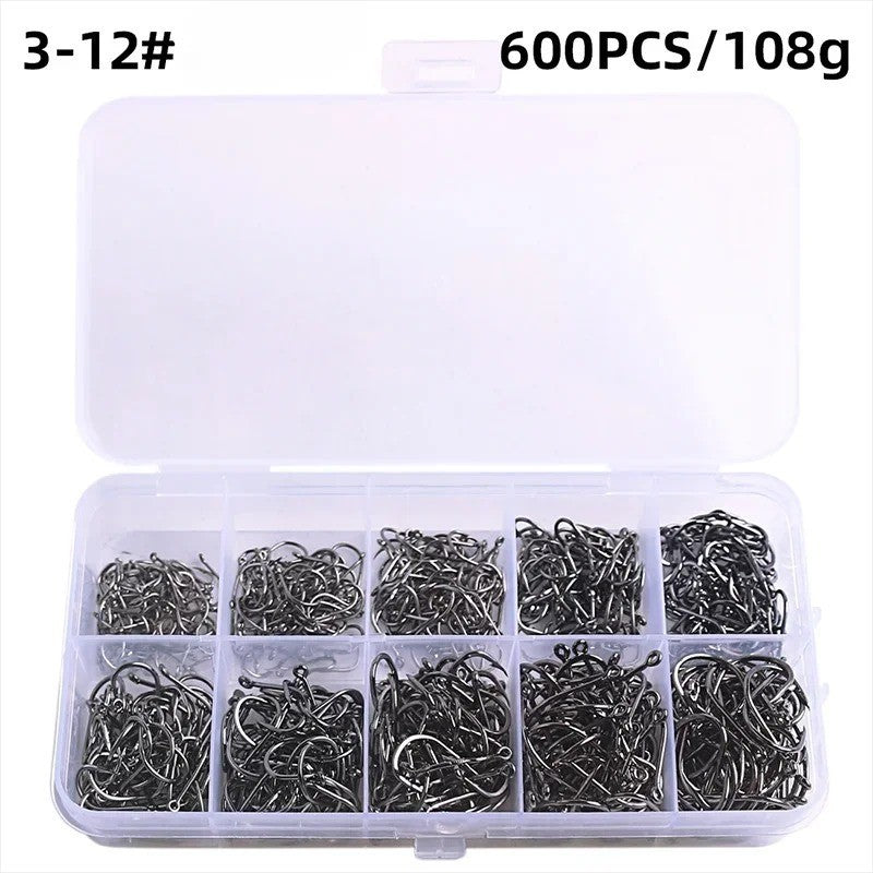Fishing Hooks Set - Offset Circle High Carbon Steel, Multiple Sizes & Quantity