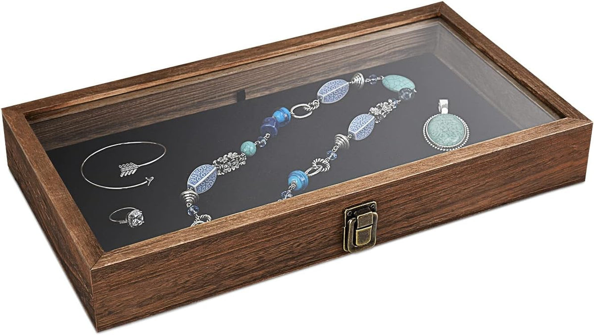 Gun Display Case Black Handgun Pistol Revolver Glass Lock Shadow Box