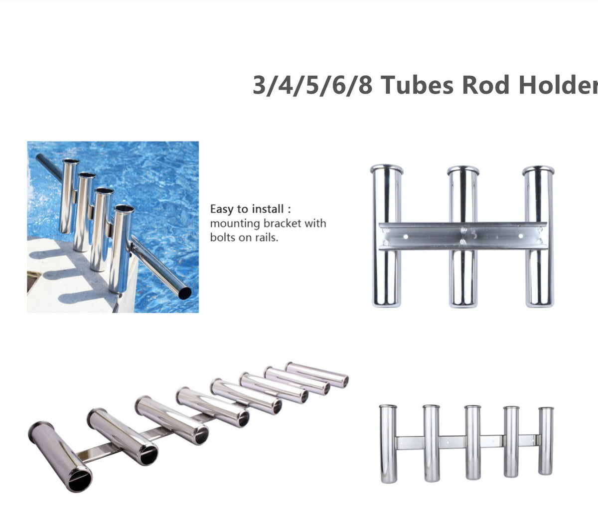 Multi-Tube Stainless Steel Fishing Rod Holder for Boat Truck RV Side Mount