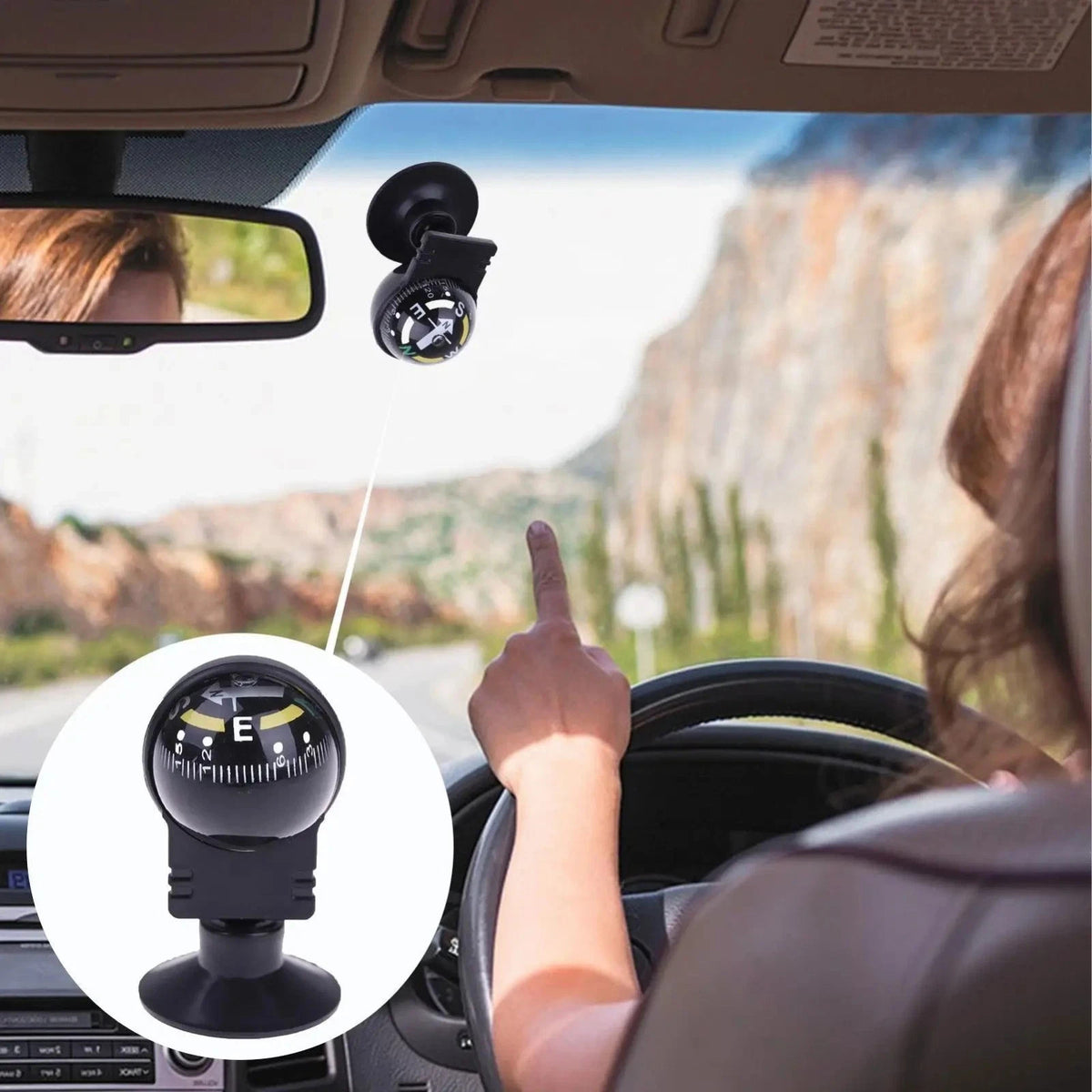 Car Dashboard Compass with Adjustable Ball Mount for Navigation and Outdoor Activities