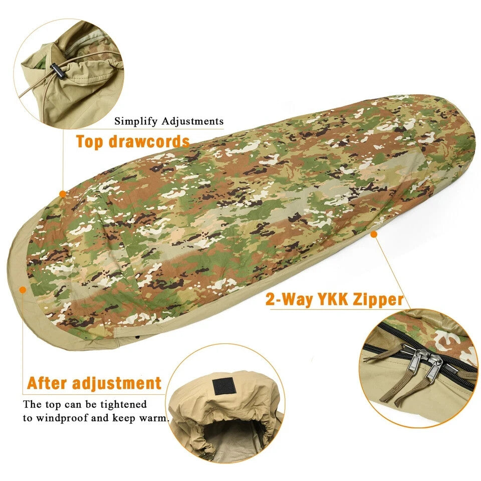 Waterproof Tactical Bivy Cover for Sleeping Bags - OCP Camouflage, Lightweight & Durable