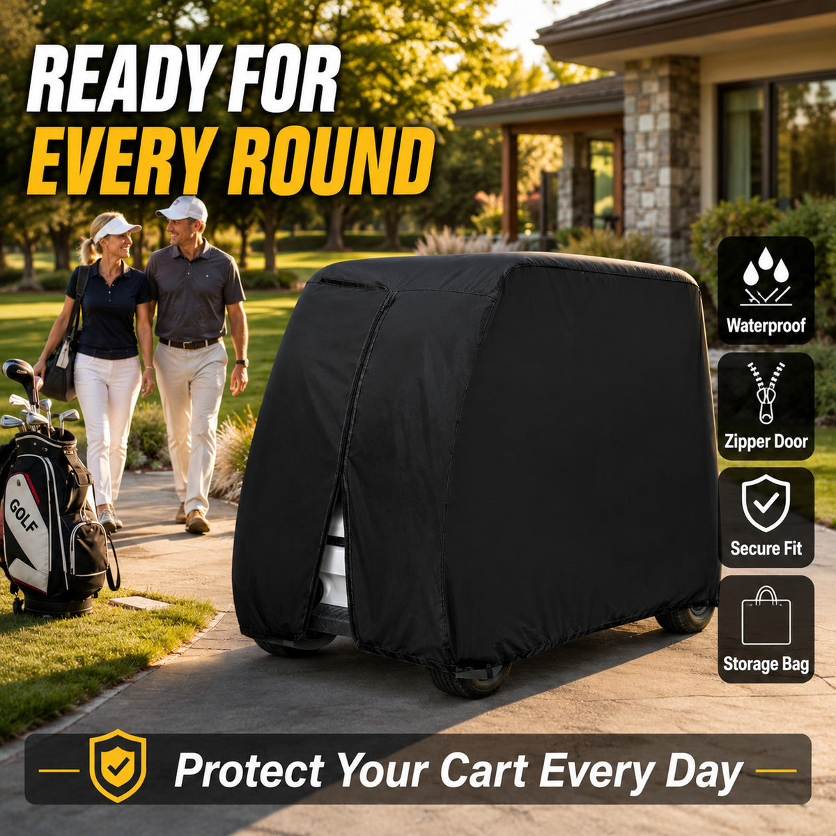 Heavy Duty Waterproof 4-Passenger Golf Cart Cover - UV & Windproof