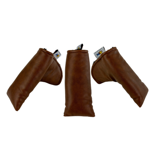 Brown Leather Golf Blade Putter Headcover with Magnetic Closure