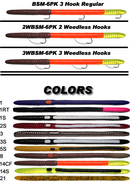 Fishing Worm Rig Set - Weedless 6-Inch Bass Lure Multiple Colors