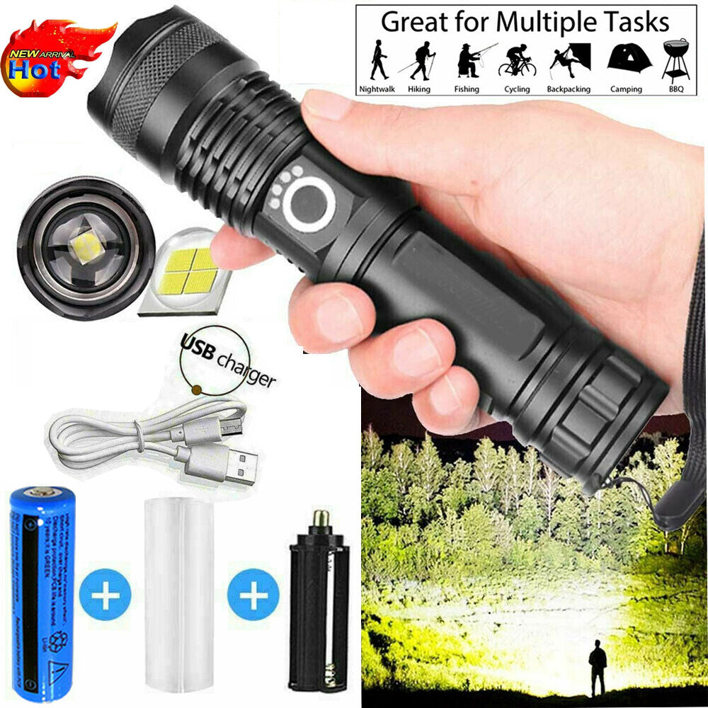 Super Bright LED Flashlight 9900000LM with 5 Modes Rechargeable Torch