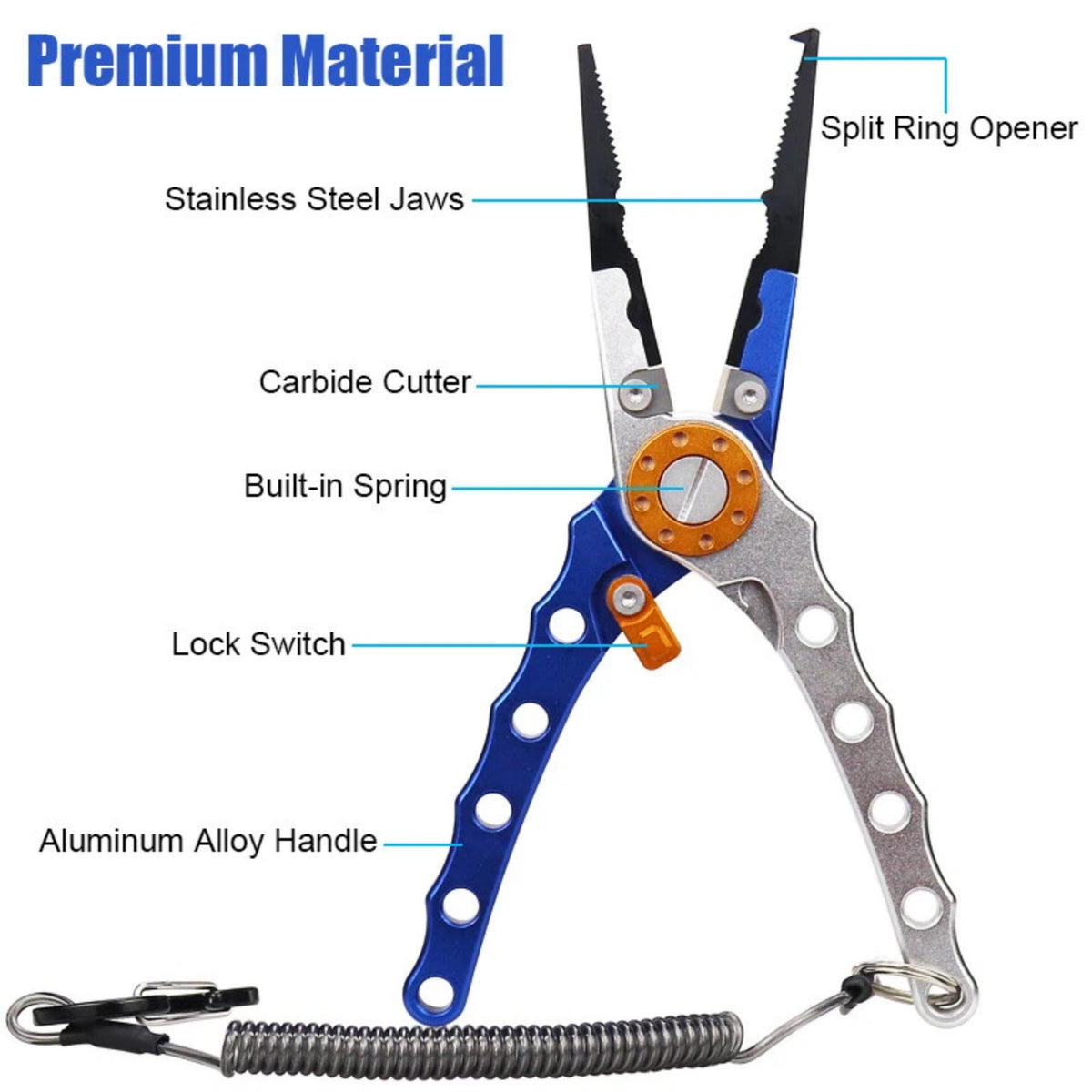 Aluminum Fishing Pliers with Braided Line Cutter and Hook Remover