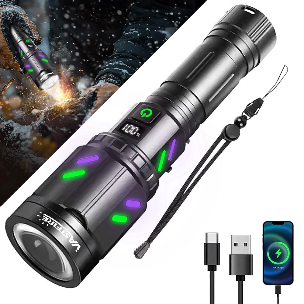 30W Rechargeable LED Flashlight Torch with Zoom, Strong Light, and SOS Mode