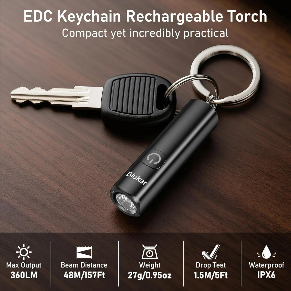 Mini Rechargeable USB C Waterproof Pocket Flashlight - Keychain Light