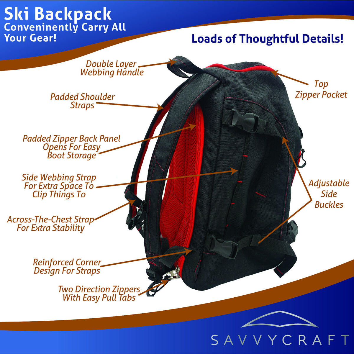 Ski & Snowboard Boot Bag Backpack 50L Storage for Helmet Gloves Goggles