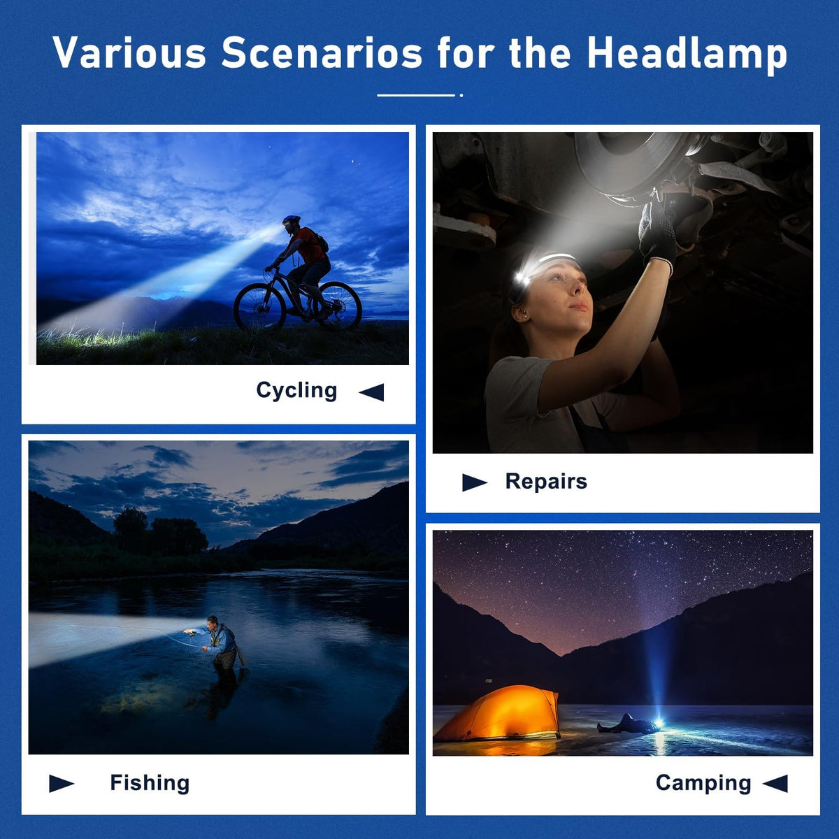 Rechargeable LED Headlamp with 230° Wide Beam, 500 Lumens for Camping & Repairs
