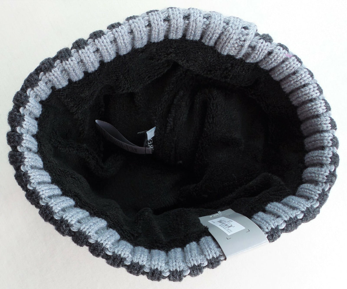 Rainforest Men's Heather Grey Black Ribbed Knit Beanie with Fleece Lining