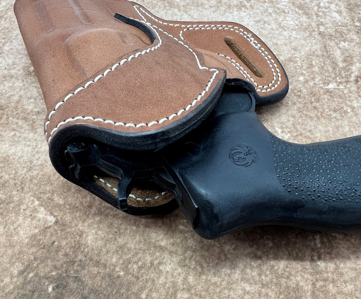 3-Inch Ruger GP100 Open Top Leather Holster - Right Hand Brown Belt