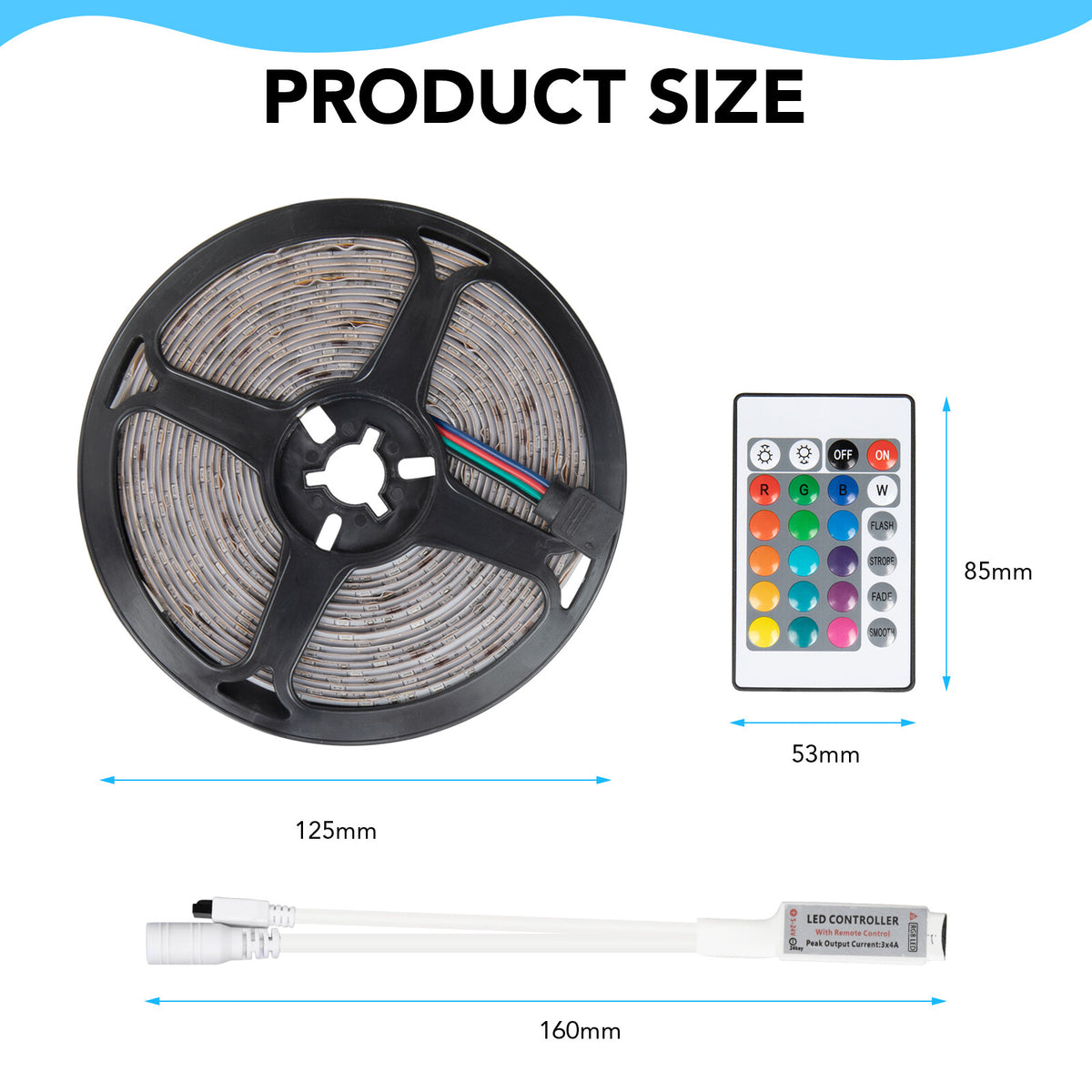 16.4ft RGB LED Strip Lights with 24-KEY Remote, 2835 Waterproof Tape