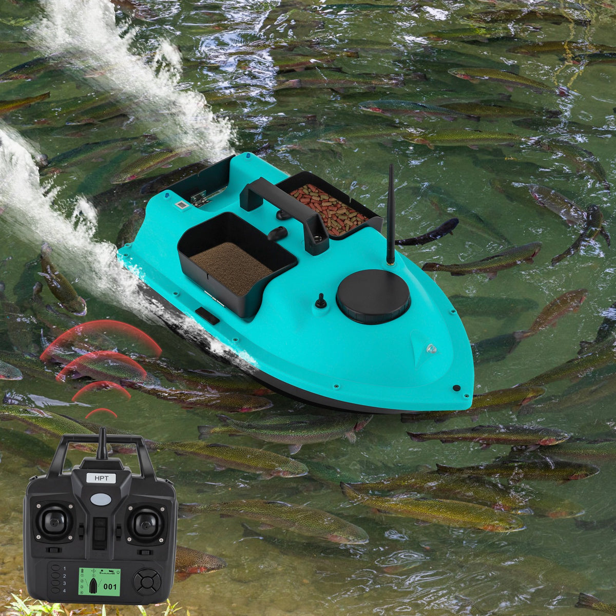 RC Fishing Bait Boat with Dual Motors, 5200mAh Battery, LED Light for Sea Lake River