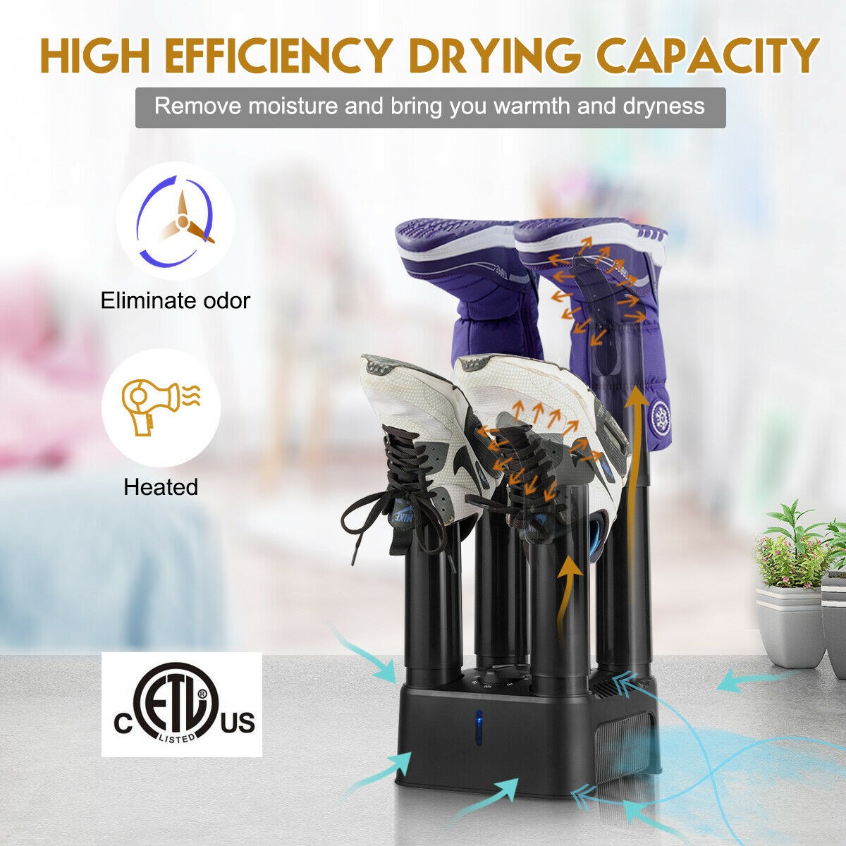 Electric Shoe Dryer with Timer and Odor Prevention for Boots & Gloves