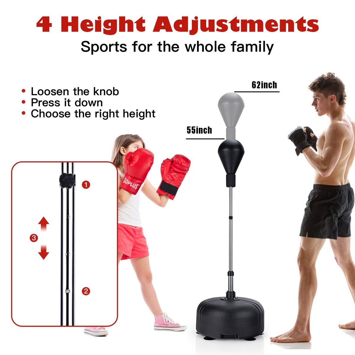 Freestanding Punching Bag with Stand and Boxing Gloves for Kids and Adults