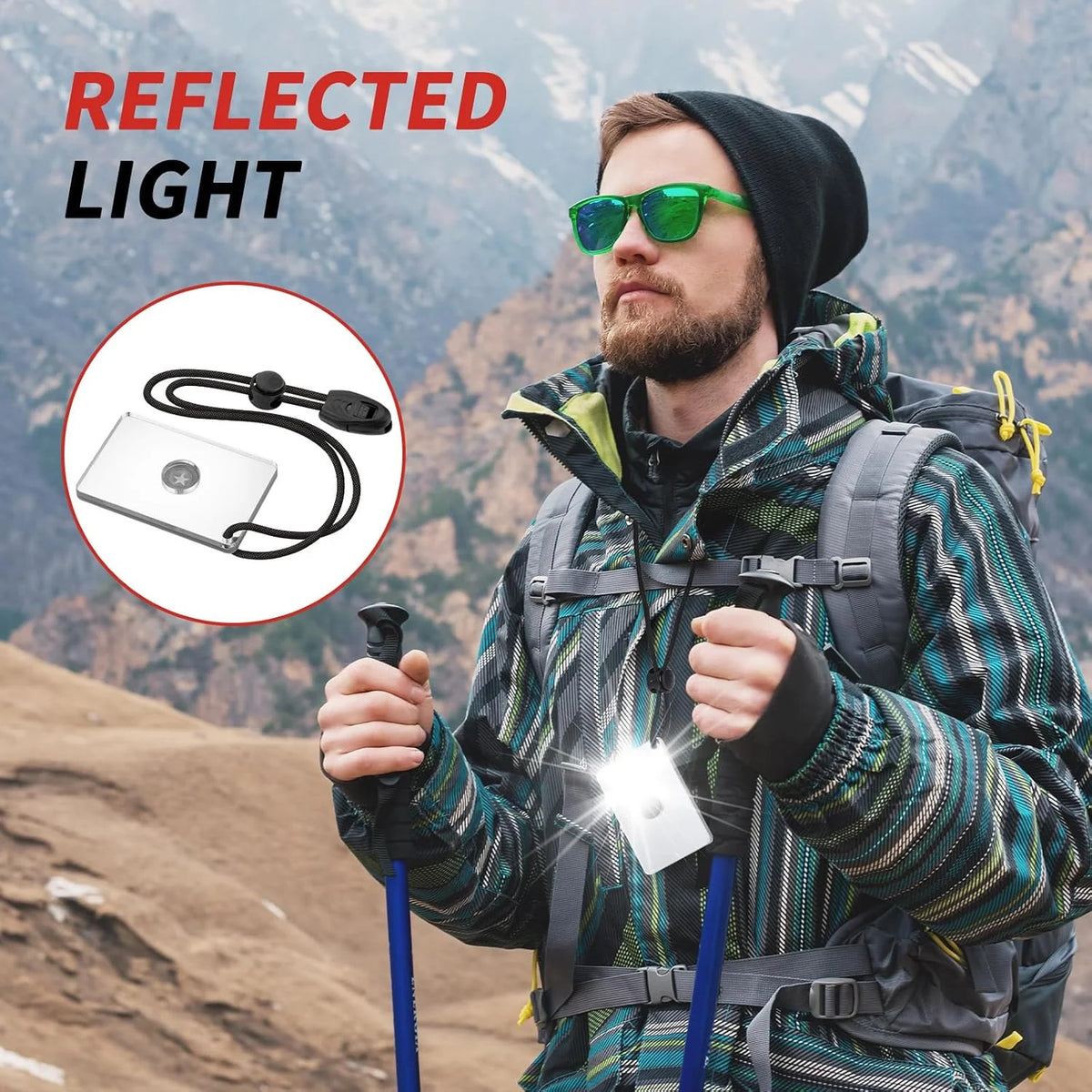 Survival Signal Mirror Reflective Emergency Rescue Tool with Lanyard