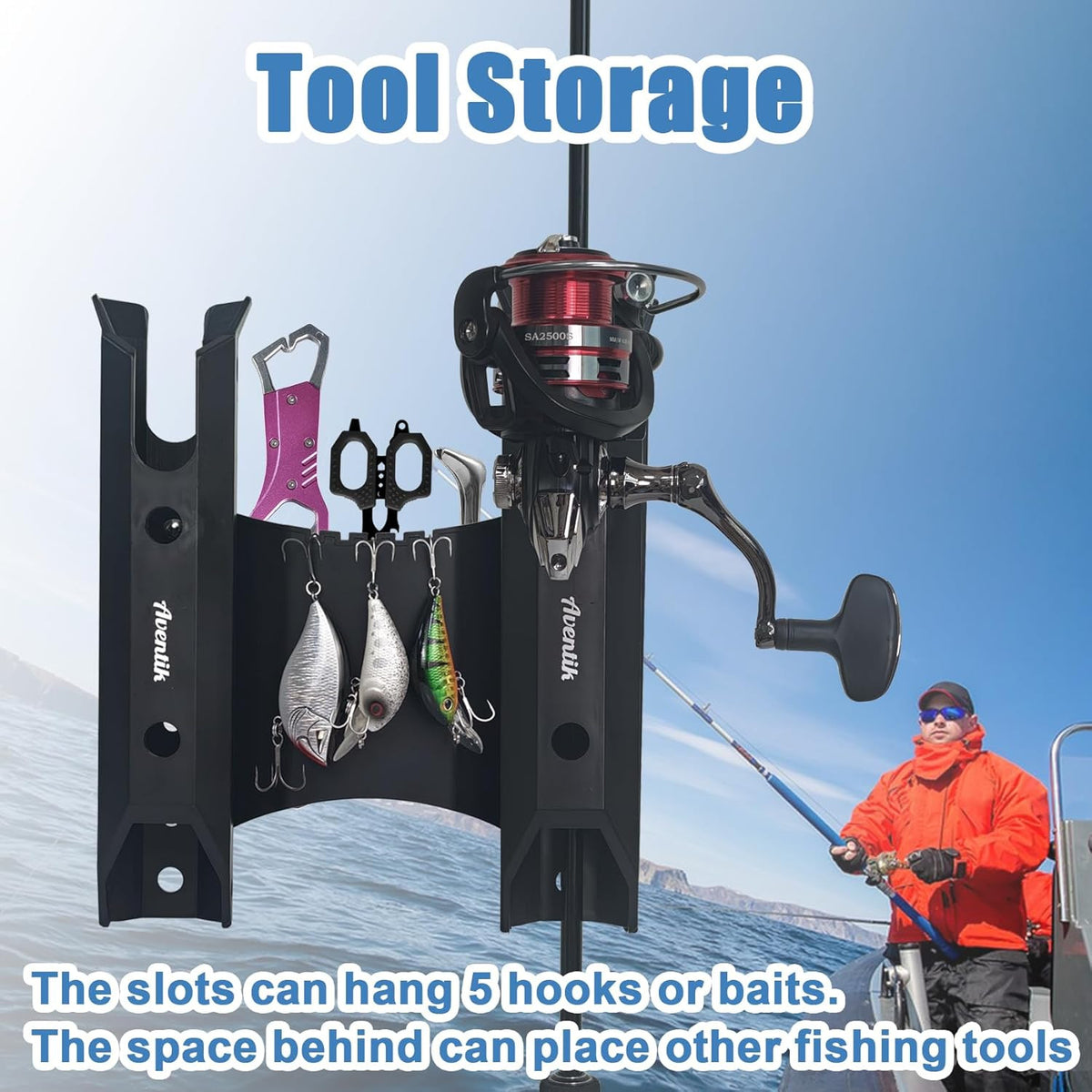 Fishing Rod Holders for Boat & Truck Wall Mount with Tool Slot - 2/4 Pcs