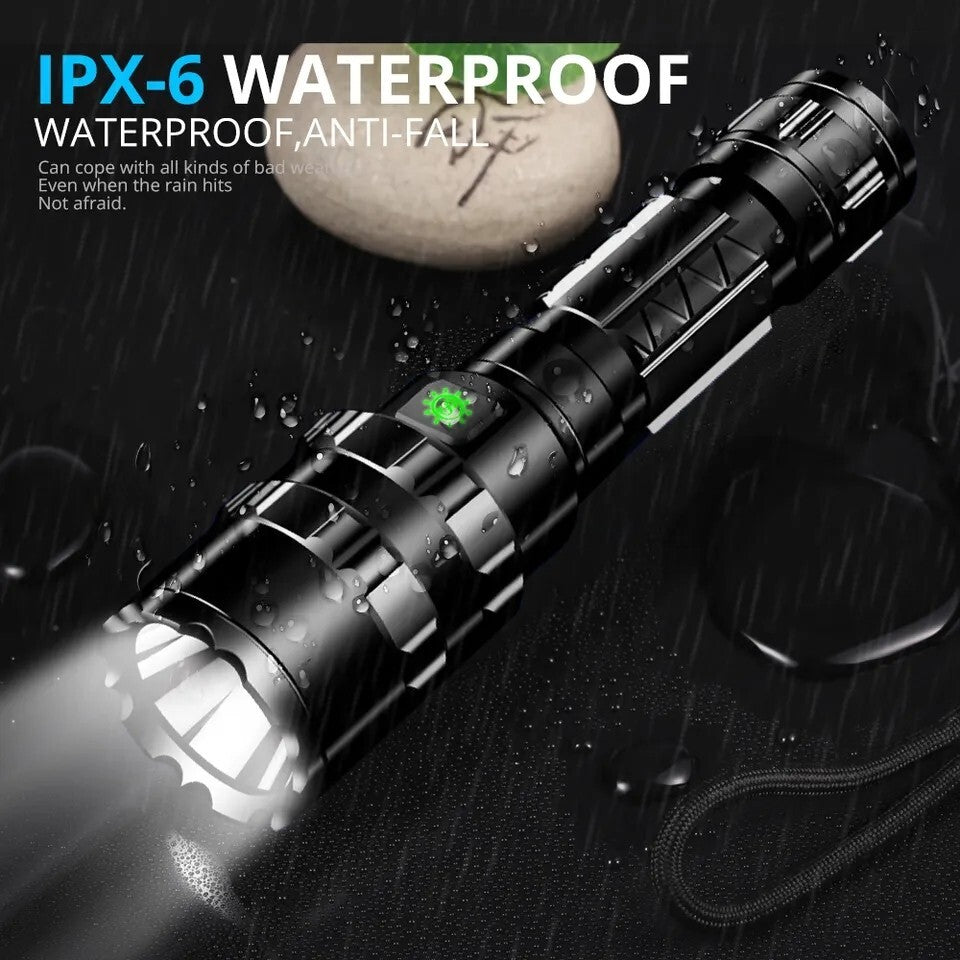 Tactical Waterproof USB Rechargeable Flashlight Kit for Outdoor Hunting Camping