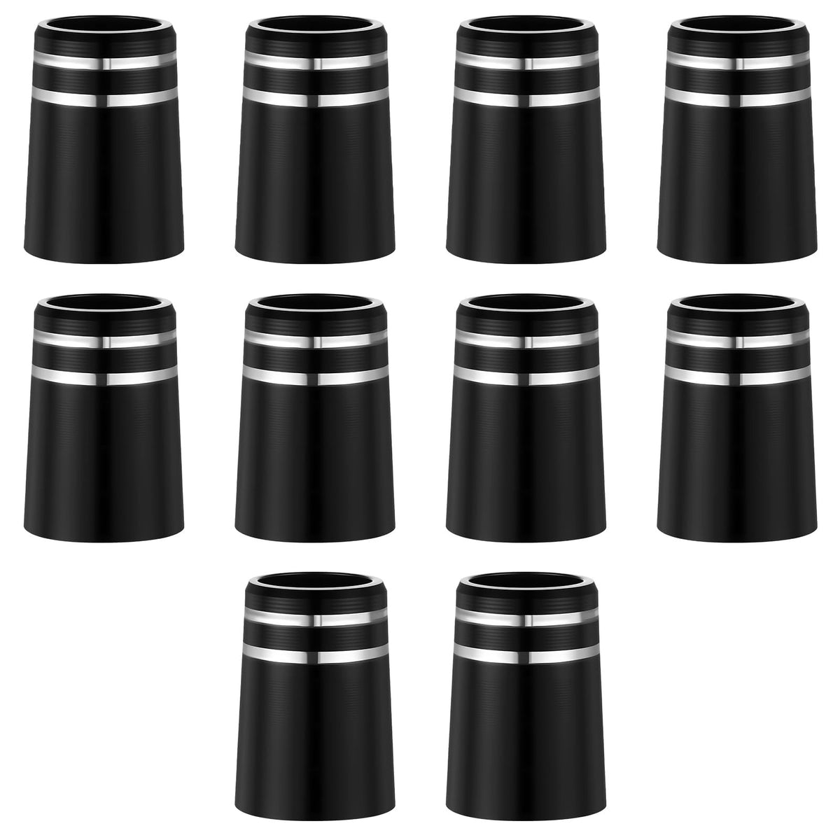 Golf Iron Ferrules Set - Double Silver Ring Black Taper Tips 0.370 Inch, 10 Pack